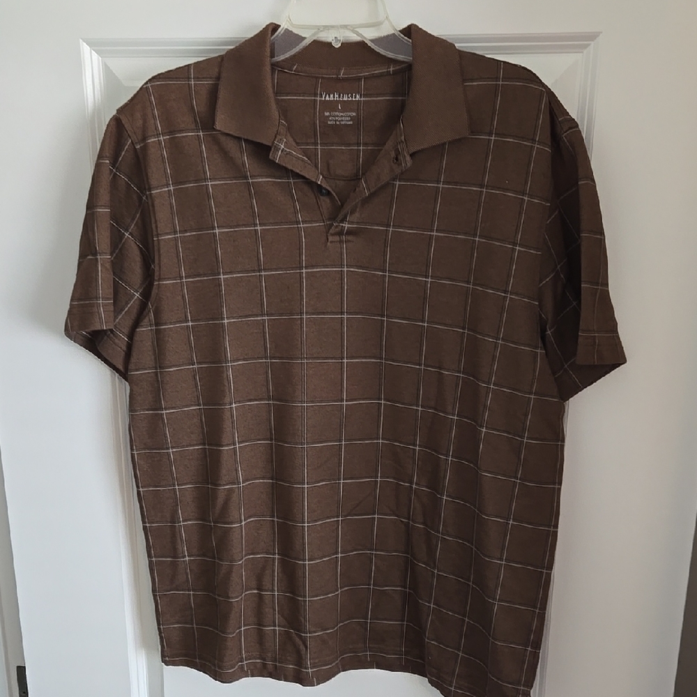 Van Heusen Men's Brown Checkered Polo Shirt